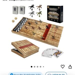 Wooden Horse Race Board Game Set - Brown Finish